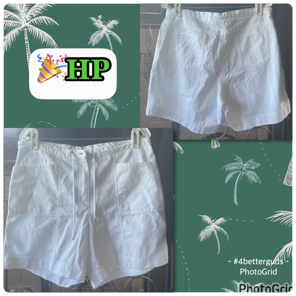 Jones NY Petite Neutral Cotton Drawstring Button Fly Waist White Short Sz 14P